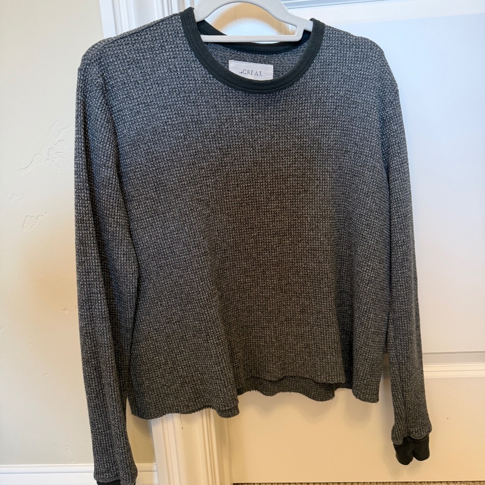 The Great long sleeve thermal T-shirt. Size 0. Green and cream color!